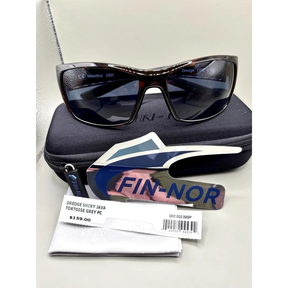 Authentic Fin-Nor Dredge Sunglasses - Shiny Java Tortoise Grey Polarized PC Lens